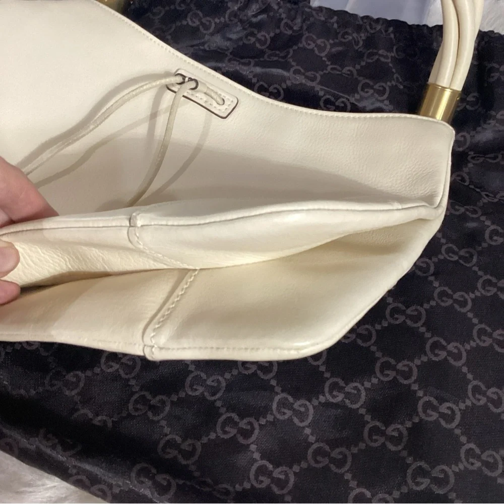 GUCCI Cream Calf Skin Leather Drawstring Hobo Shoulder Bag 109147